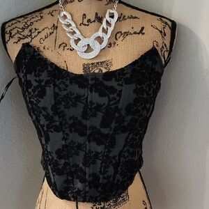 Anthropologie Black Floral Crop Top